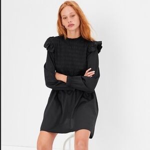 GAP Women's Black Smocked Ruffle Sleeve Long Sleeve Mini Dress Size S